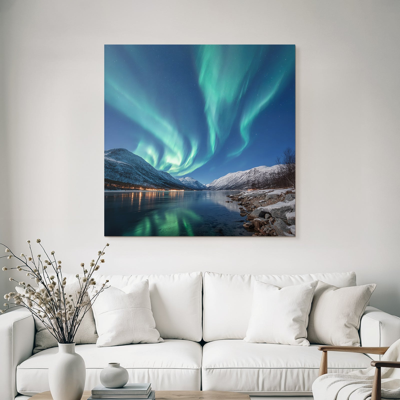 Polarlicht Aurora Borealis Nachtlandschaft Mit Reflexionen In Klarem Wasser | Fjorde und Gletscher | Landschaften