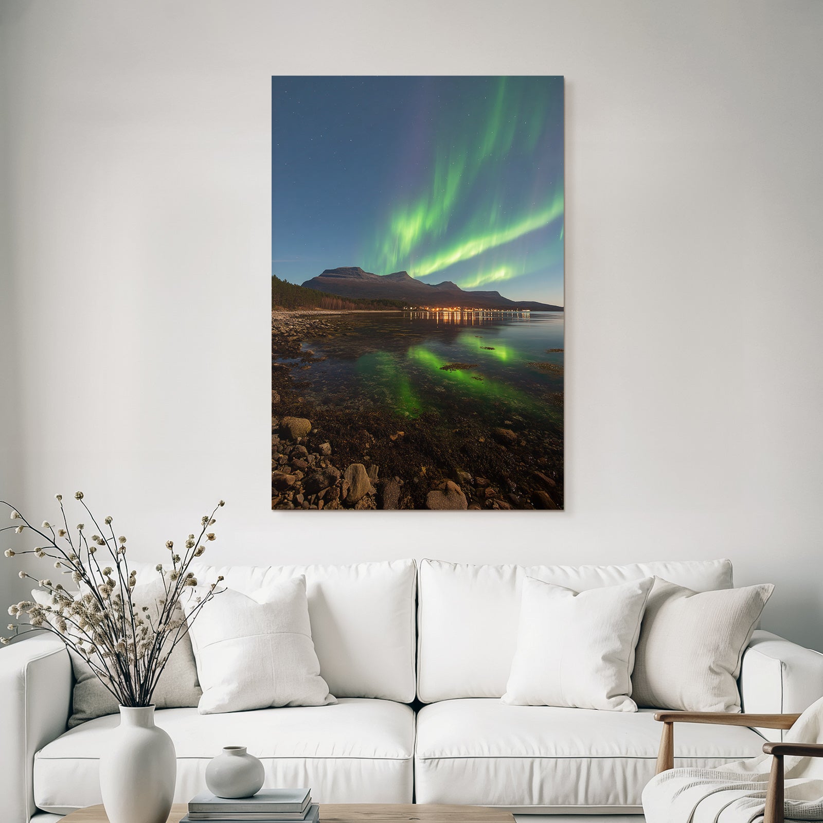 Polarlicht Aurora Borealis Nachtlandschaft Reflektionen In Mirrorssee | Fjorde und Gletscher | Landschaften