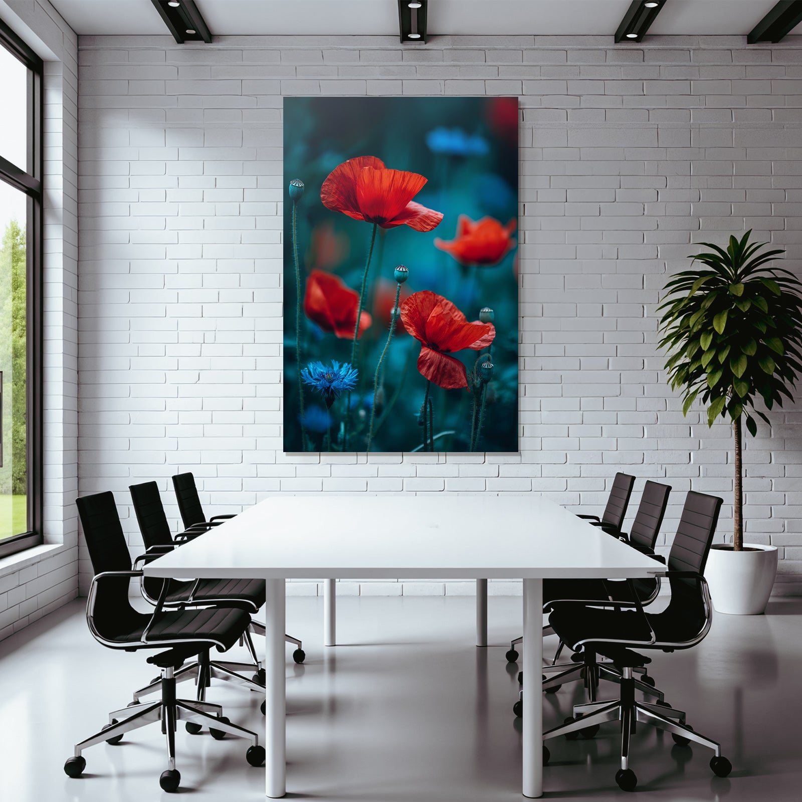 Träumerische Wiese Mit Roten Mohn Und Blaün Korn