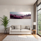 Tranquile Landschaft Mit Lila Blumen Nebeliger Hintergrund | Duenen und Heide | Landschaften