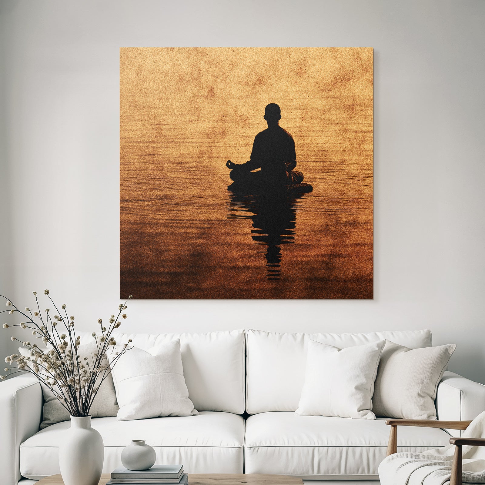 Yoga Meditation Meditierende Person Auf Dem Wasser Bei Sonnenuntergang Oder Sonnenaufgang | Yoga und Meditation | Themen und Hobbys