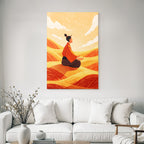 Yoga Meditation Meditierender Mensch In Stilvollem Landschaft Sanfte Hügel Orangener Himmel | Yoga und Meditation | Themen und Hobbys
