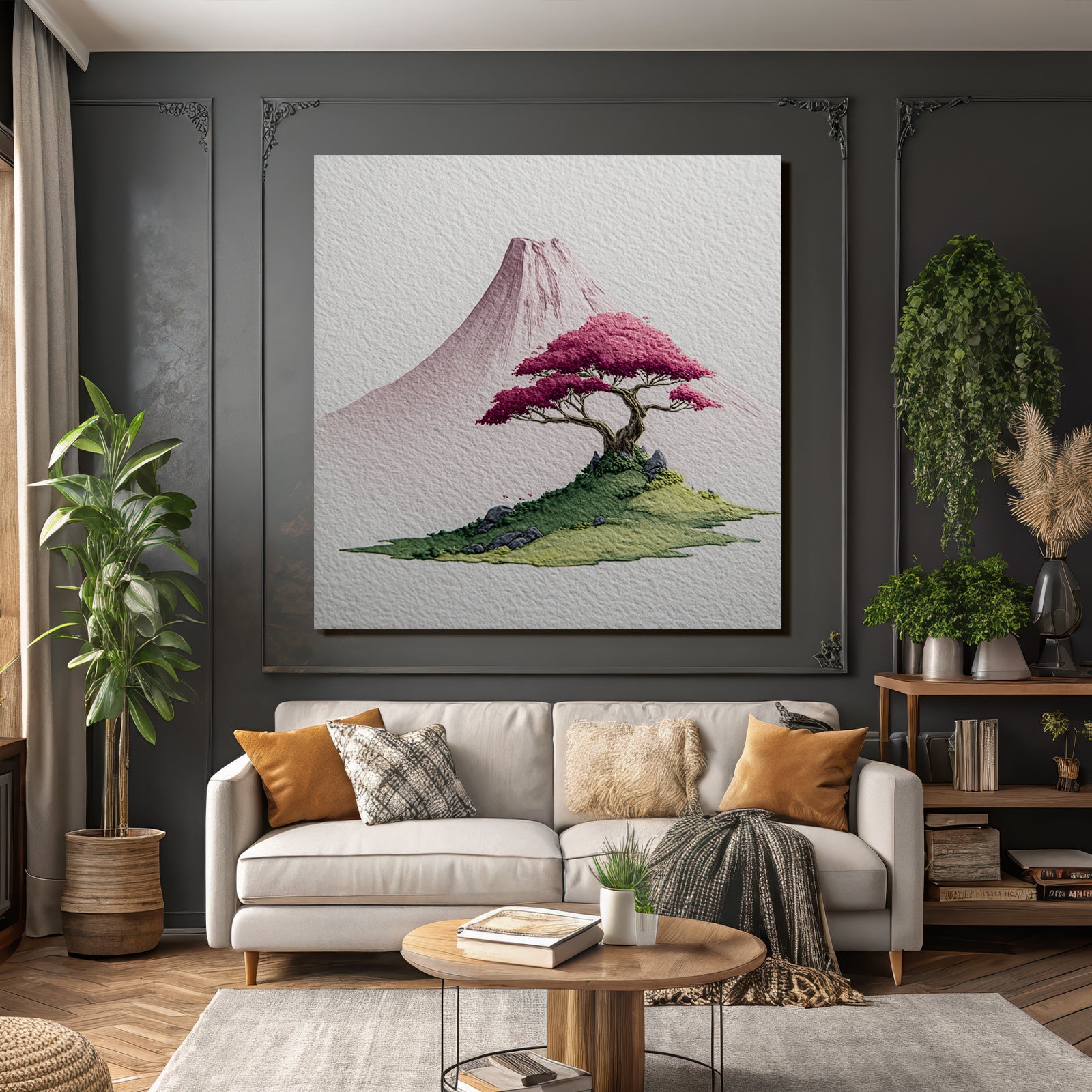 Kirschblütenbaum Vor Japanischer Berglandschaft