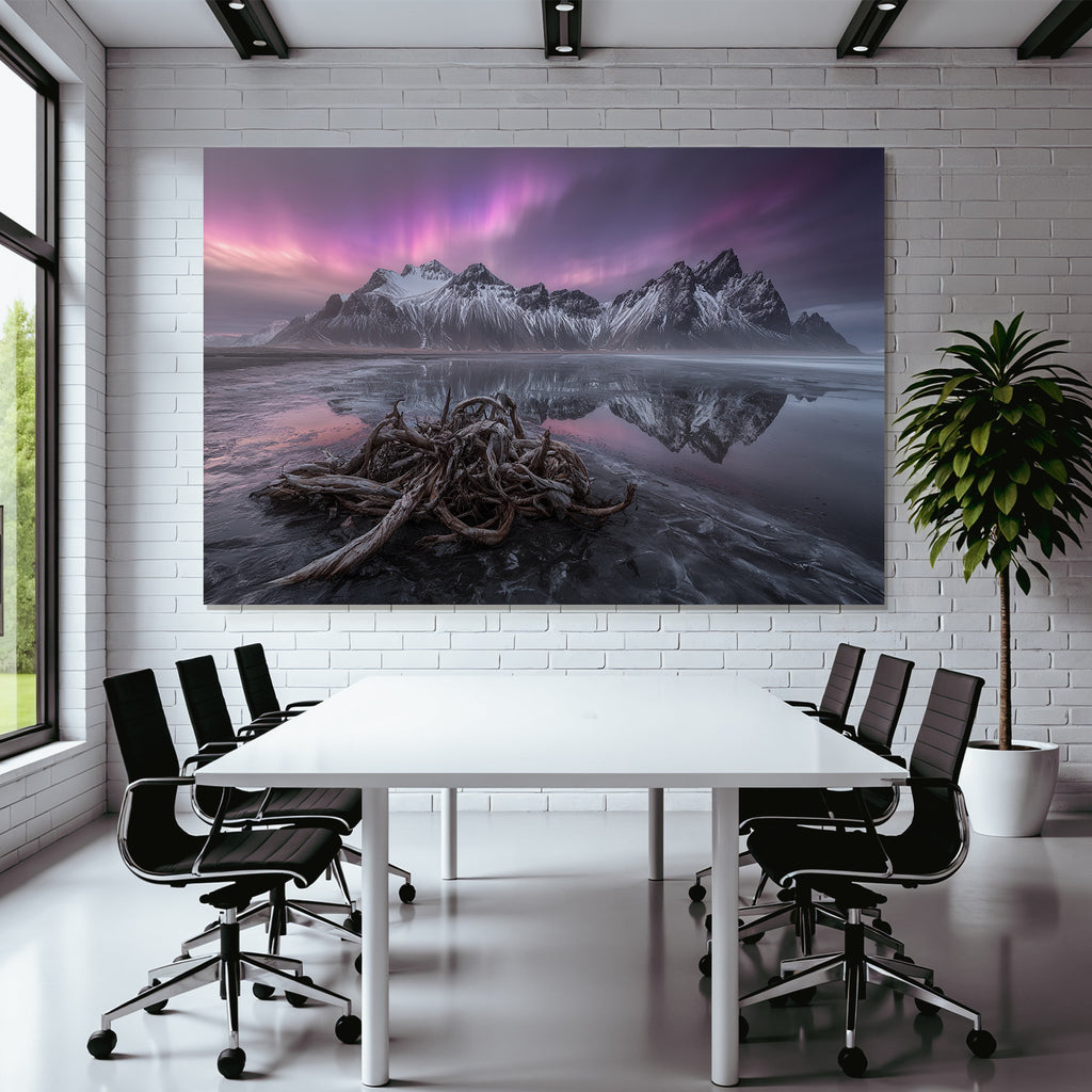 Polarlicht Schneebedeckte Berge Reflexion Im Wasser Atemberaubende Landschaft Sonnenaufgang Sonnenuntergang | Fjorde und Gletscher | Landschaften
