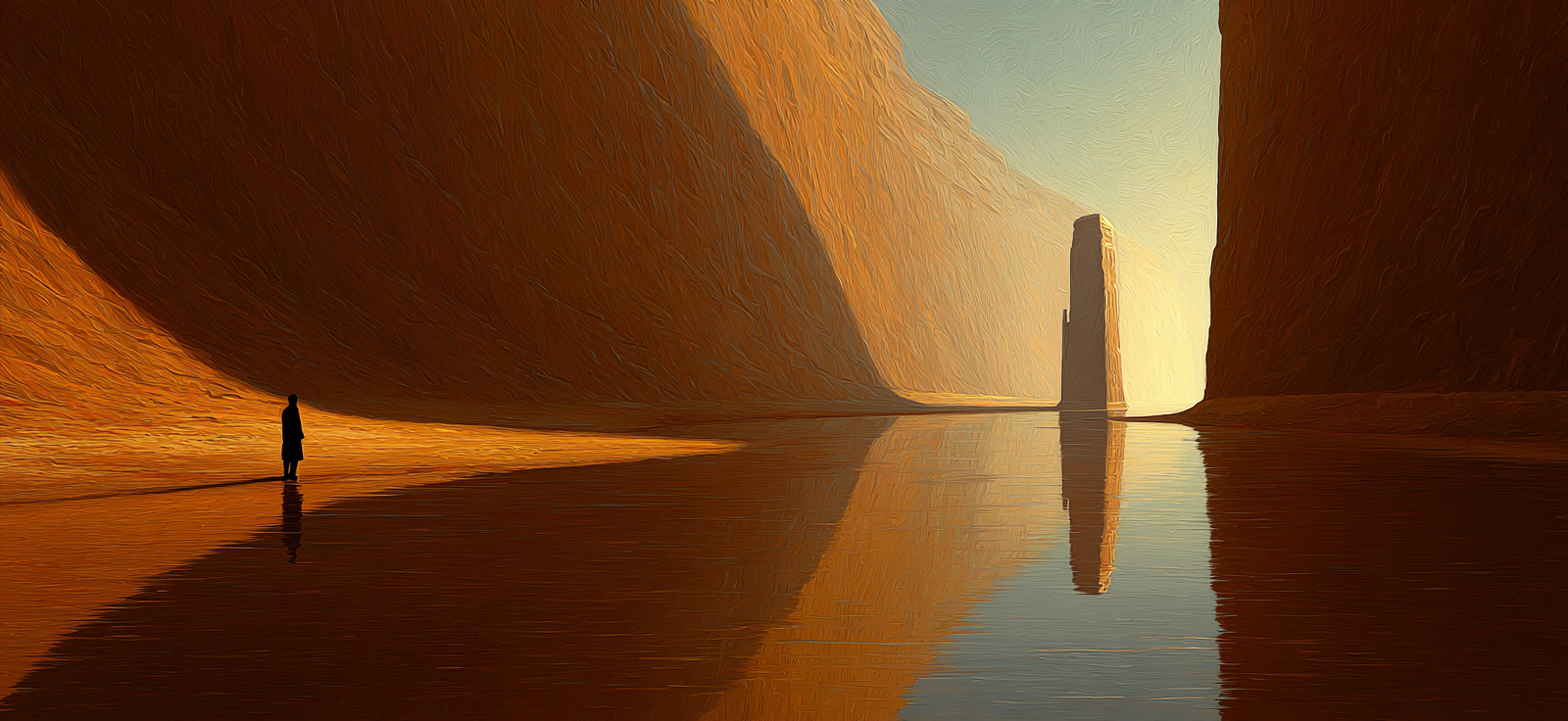 Yoga Meditation Dramatische Landscape Mit Monolith Wasserspiegelung Und Einsamer Figur | Yoga und Meditation | Themen und Hobbys