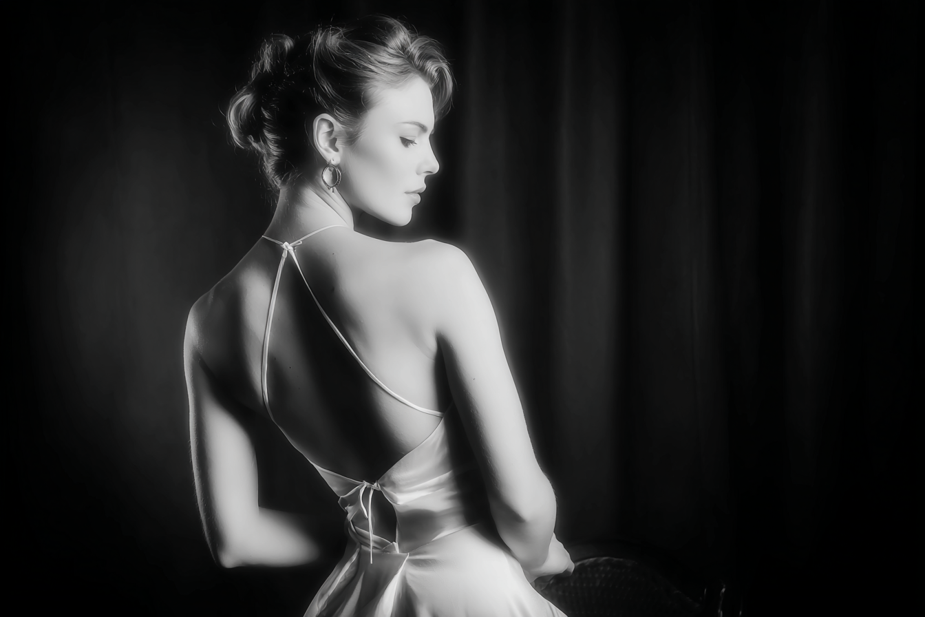 Dame In Elegantem Kleid Schwarz Und Weiss | Aktkunst und Sinnlichkeit | Menschen und Emotionen