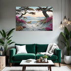 Szenenlandschaft Mit Strand Und Fox Unter Bergen Und Blumen | Duenen und Heide | Landschaften