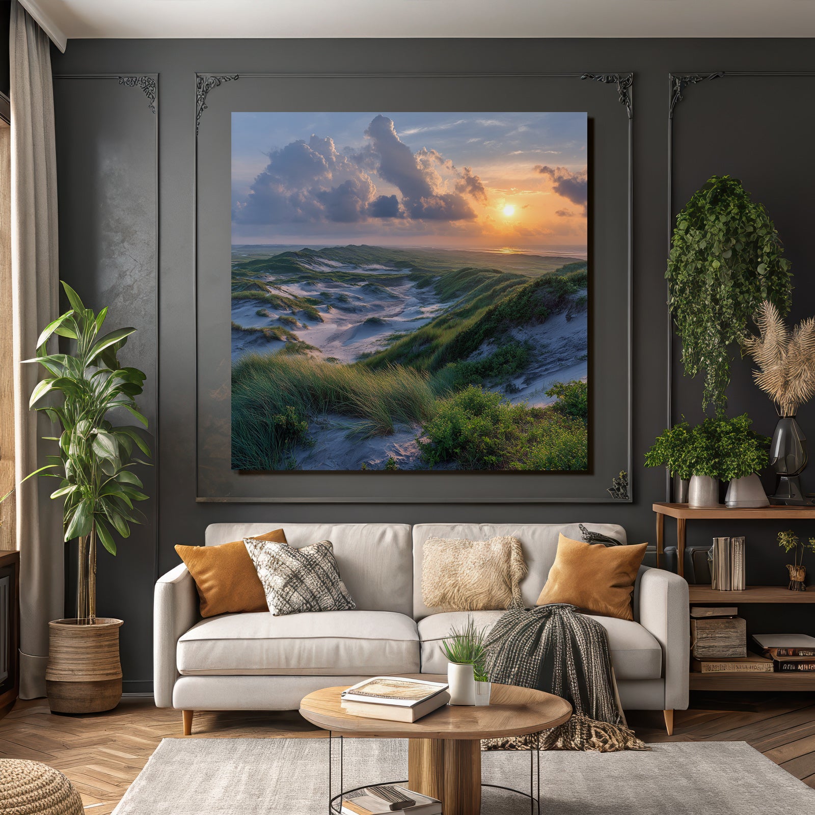 Ruhige Landschaft Sanddünen Horizontfarbiger Sonnenuntergang | Duenen und Heide | Landschaften