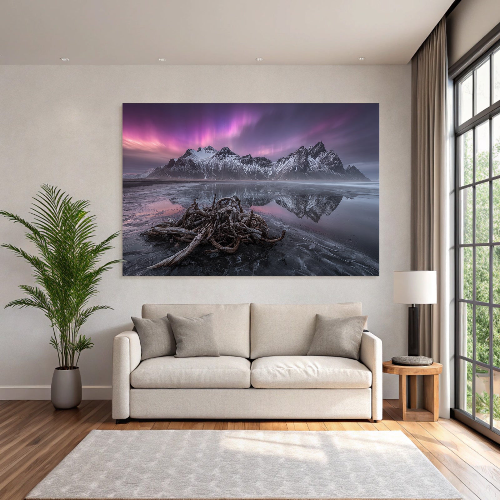 Polarlicht Schneebedeckte Berge Reflexion Im Wasser Atemberaubende Landschaft Sonnenaufgang Sonnenuntergang | Fjorde und Gletscher | Landschaften