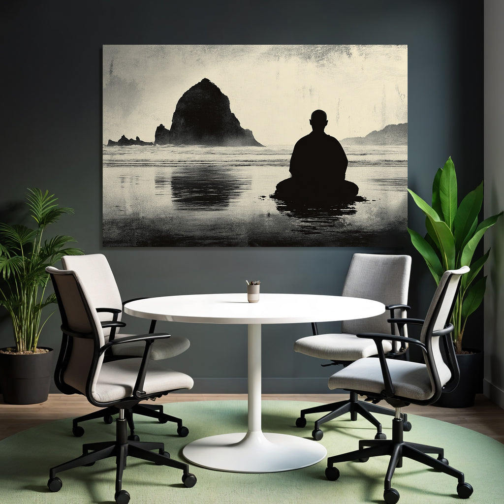 Yoga Meditation Meditierende Person Am Ozean Mit Felseninsel Hintergrund Ruhige Stimmung | Yoga und Meditation | Themen und Hobbys