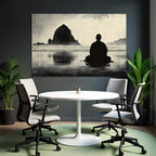 Yoga Meditation Meditierende Person Am Ozean Mit Felseninsel Hintergrund Ruhige Stimmung | Yoga und Meditation | Themen und Hobbys