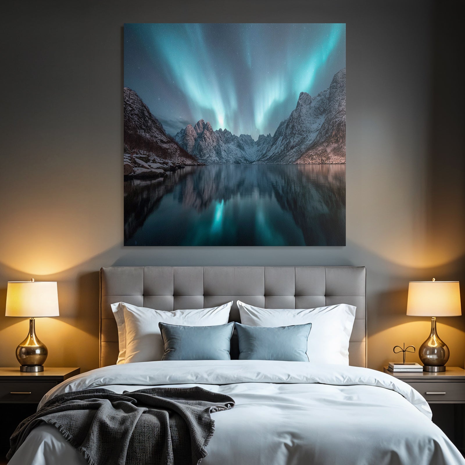 Polarlicht Natürliche Landschaft Mit Aurora Reflection Und Berge | Fjorde und Gletscher | Landschaften
