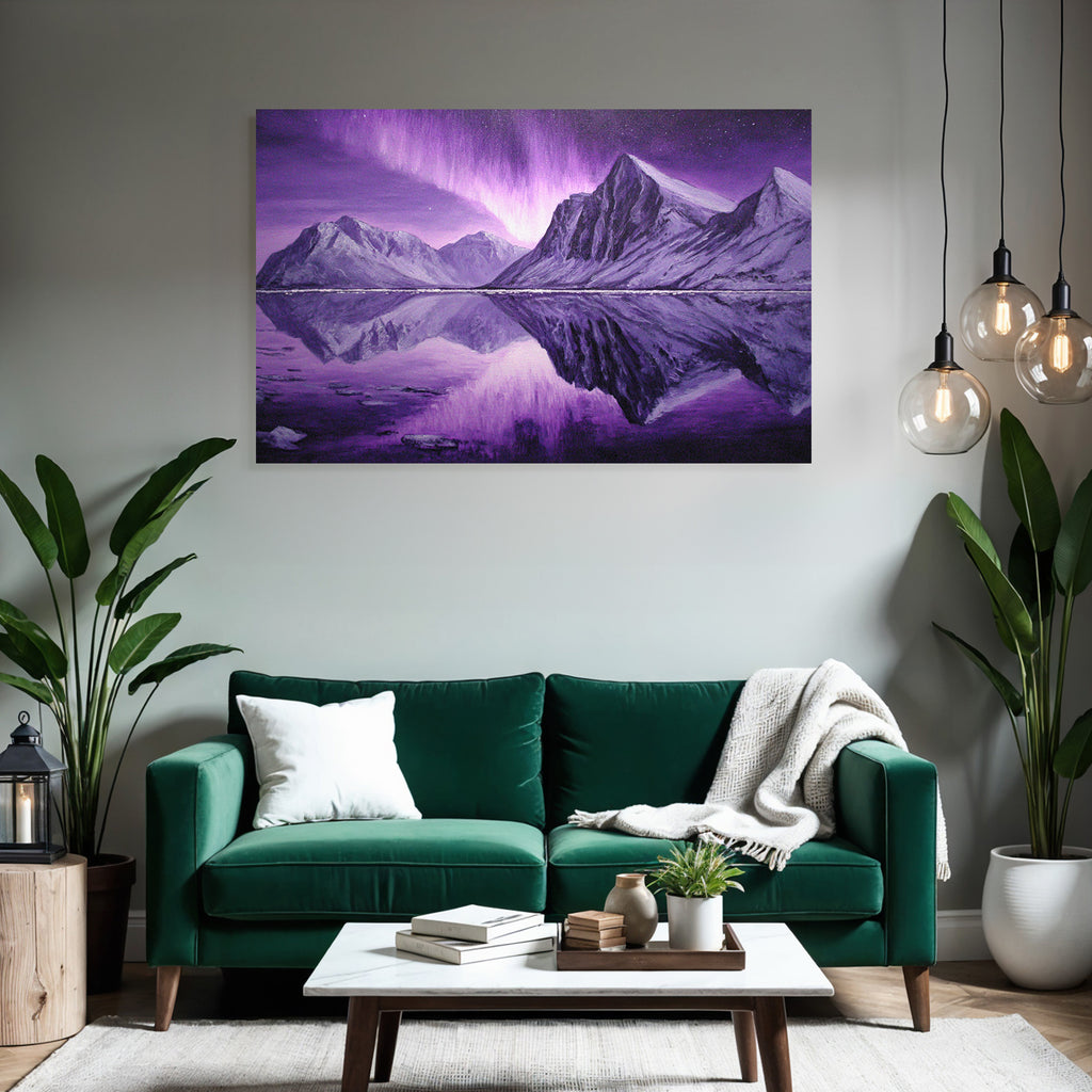 Polarlicht Berglandschaft Mit Aurora Borealis Reflexionen | Fjorde und Gletscher | Landschaften