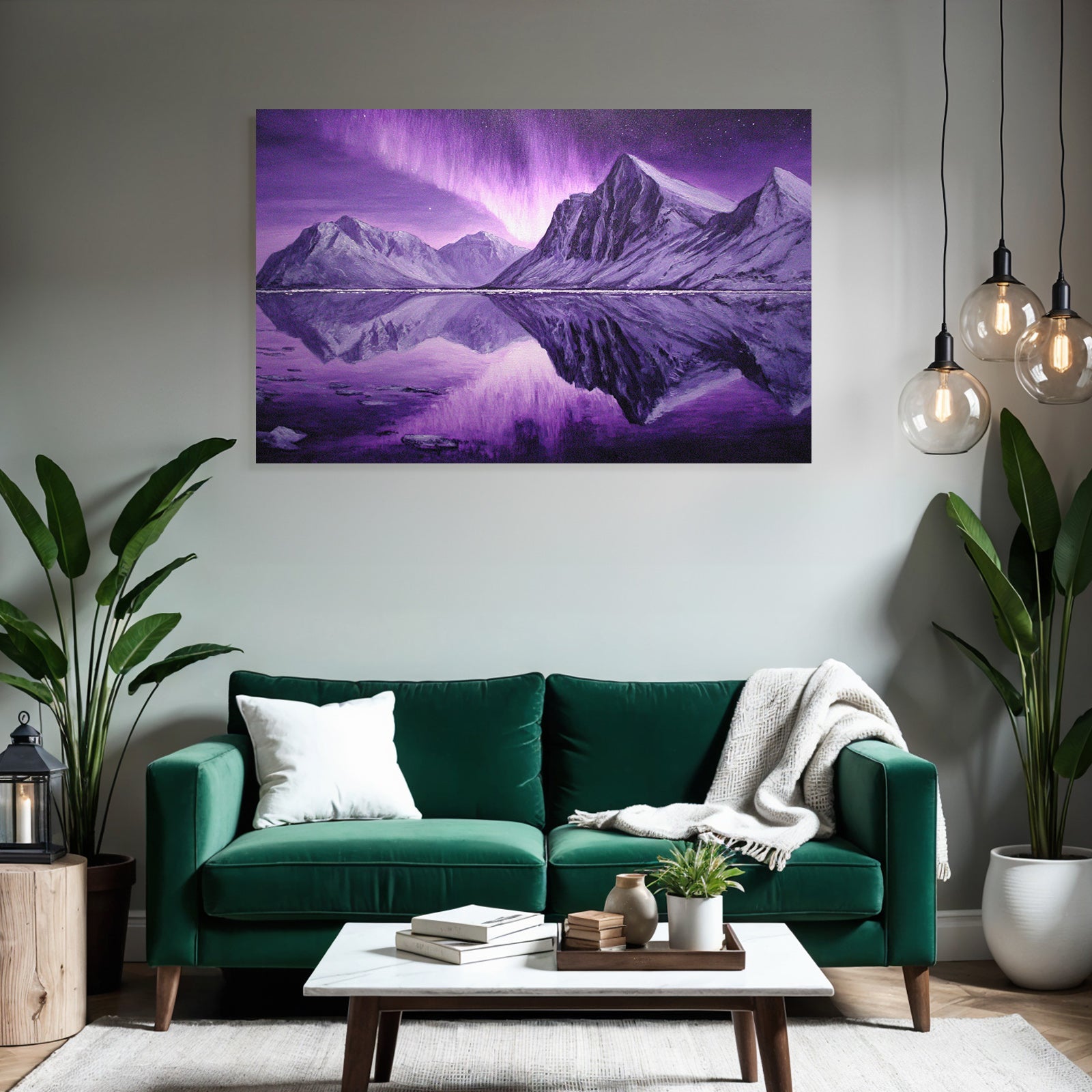 Polarlicht Berglandschaft Mit Aurora Borealis Reflexionen | Fjorde und Gletscher | Landschaften