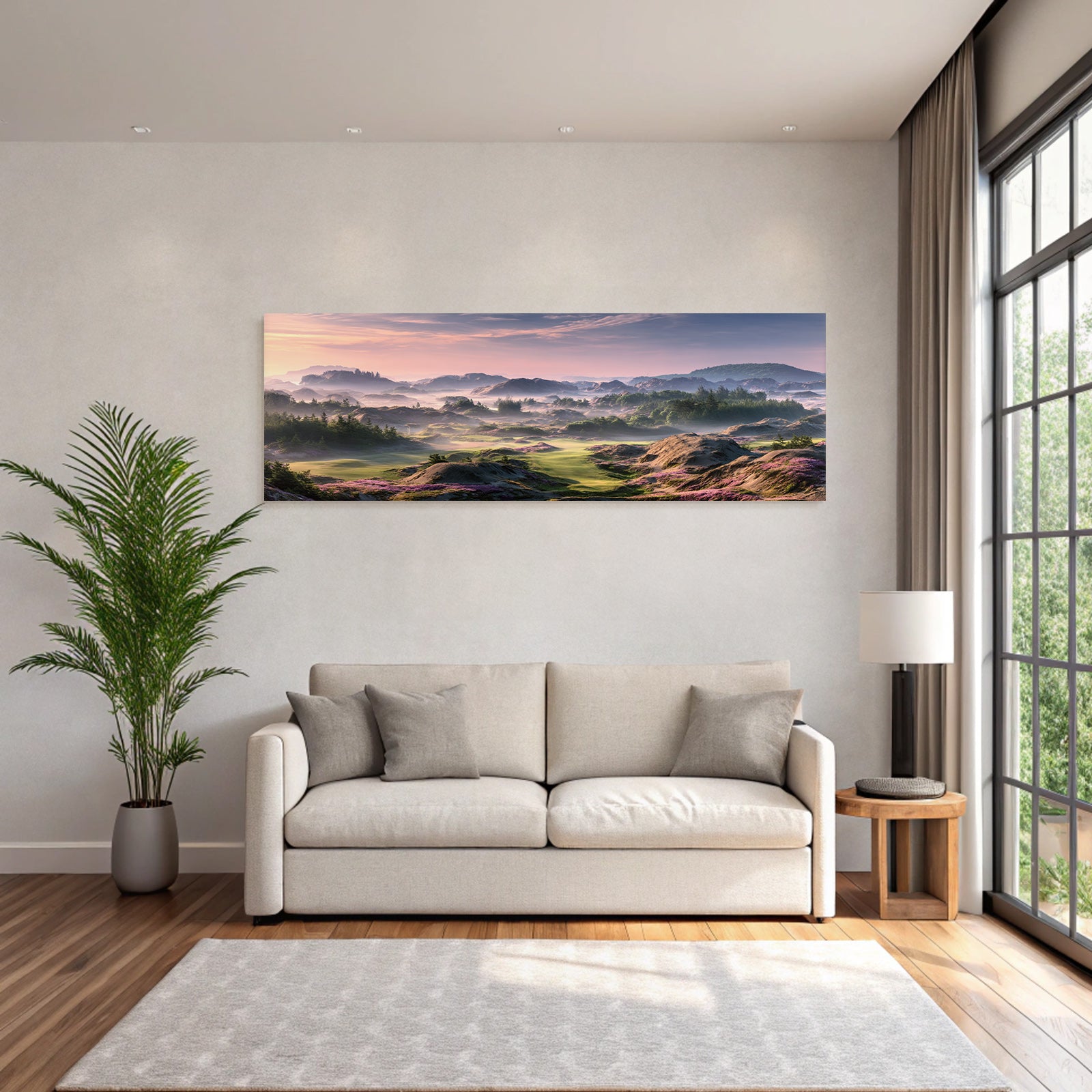 Friedliche Landlandschaft Mit Hügeln Und Blumen Morgendämmerung | Duenen und Heide | Landschaften