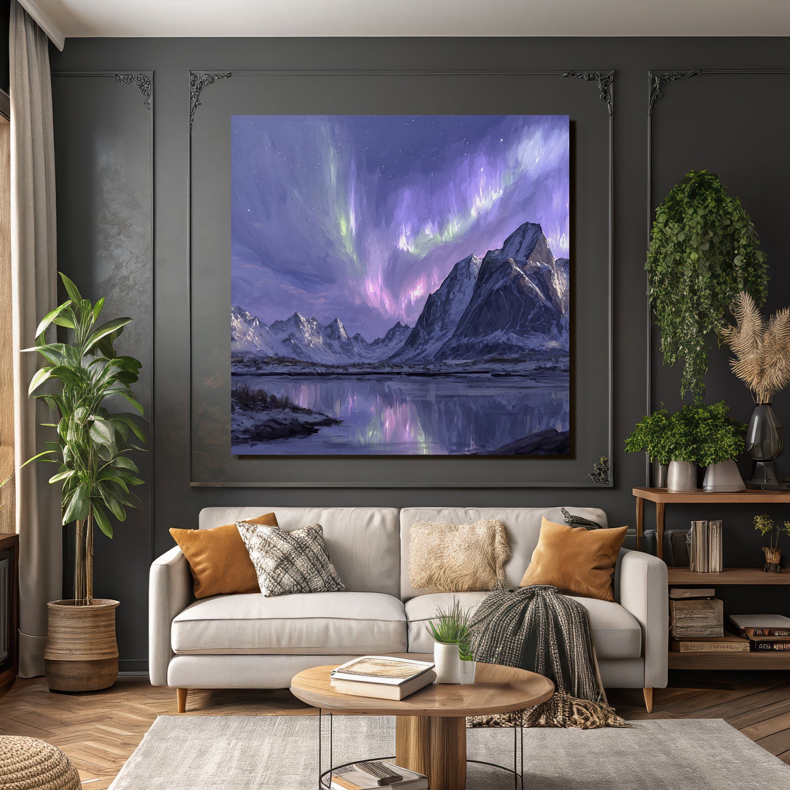 Polarlicht Ruhige Landschaft Mit Aurora Borealis Und Reflektion In Wasser | Fjorde und Gletscher | Landschaften