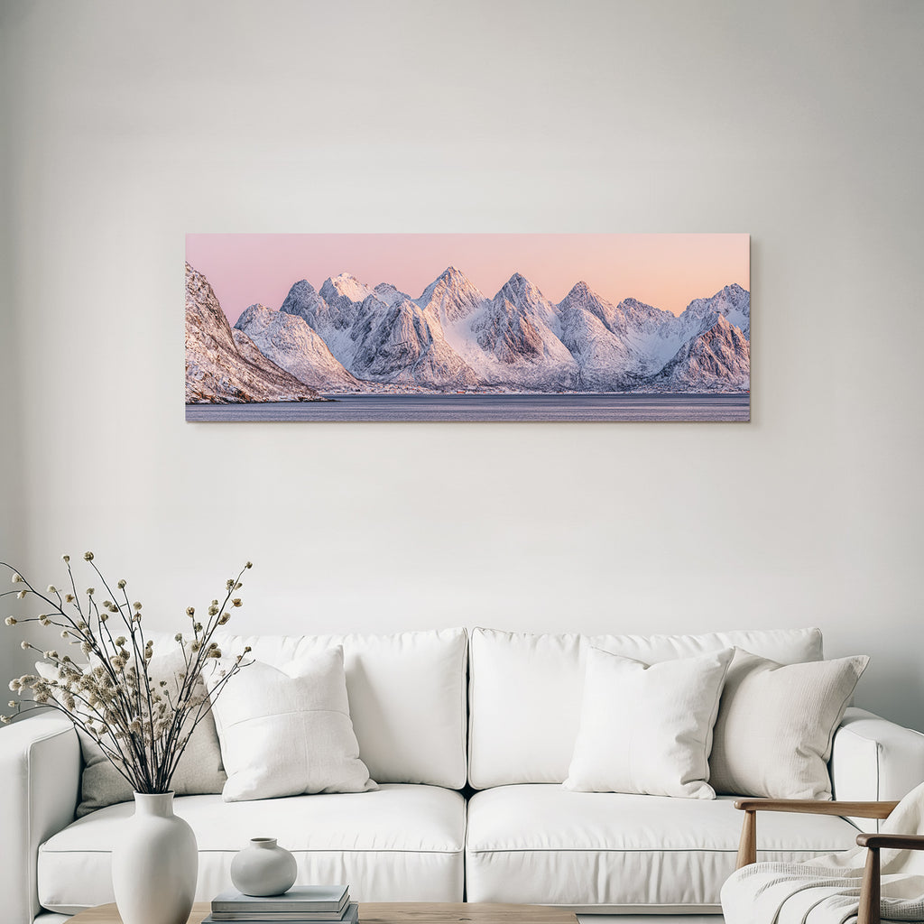 Polarlicht Schneebedeckte Bergkette Spiegelung Wasser Sonnenaufgang Sonnenuntergang | Fjorde und Gletscher | Landschaften
