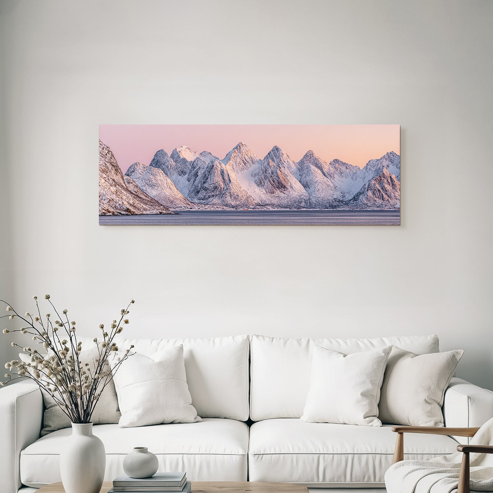 Polarlicht Schneebedeckte Bergkette Spiegelung Wasser Sonnenaufgang Sonnenuntergang | Fjorde und Gletscher | Landschaften
