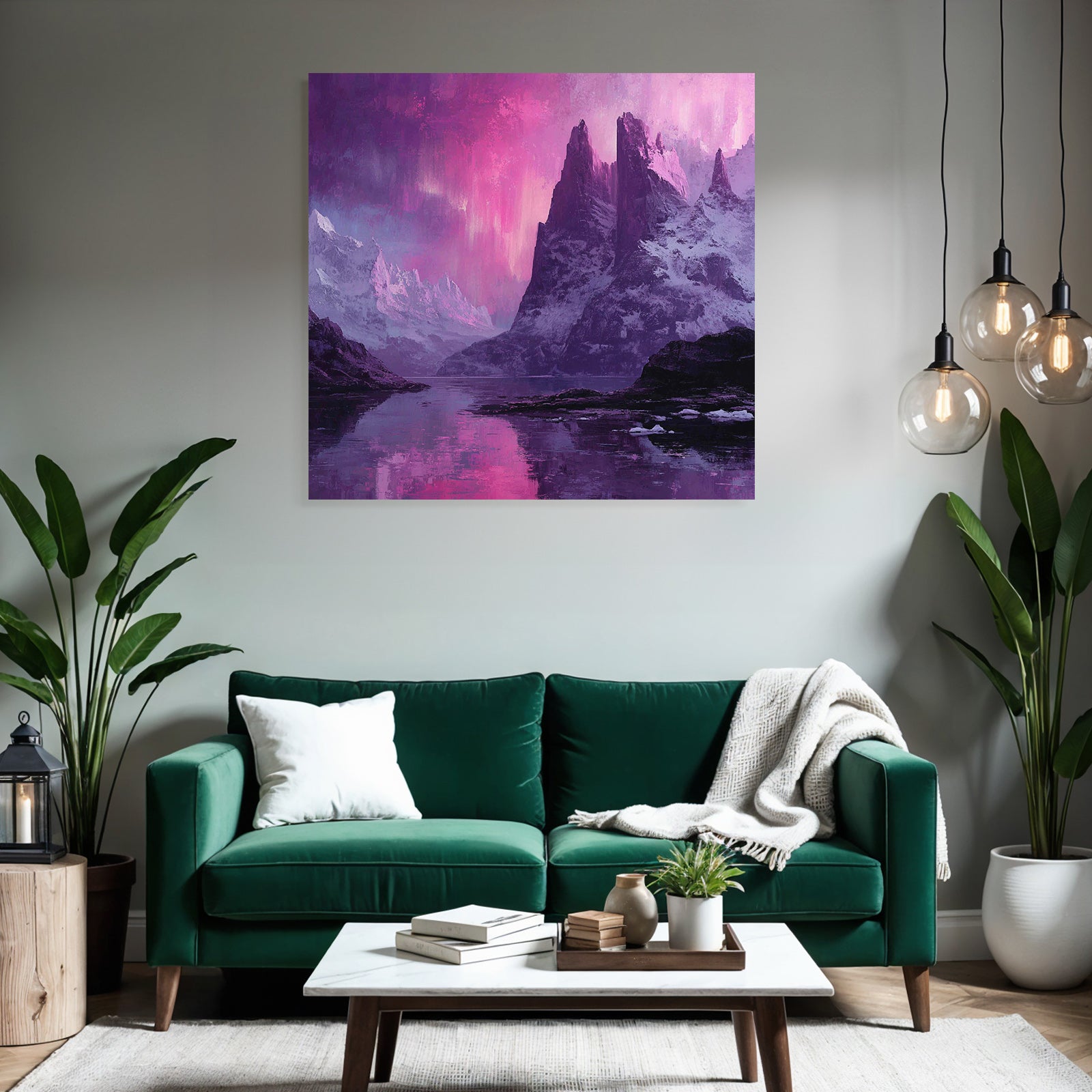 Polarlicht Fantastische Landschaft Mit Bergen Und Gewässern | Fjorde und Gletscher | Landschaften