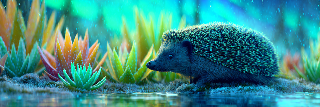 Polarlicht Hedgehog In Vibrant Colorful Landscape Mit Sukkulenten Regnerischem Atmosphare | Fjorde und Gletscher | Landschaften