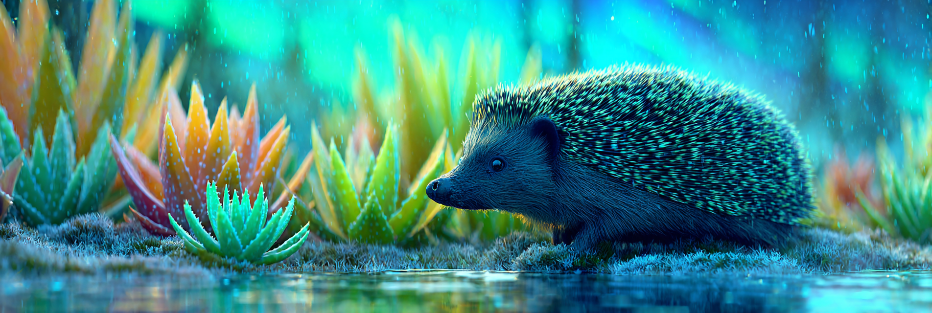 Polarlicht Hedgehog In Vibrant Colorful Landscape Mit Sukkulenten Regnerischem Atmosphare | Fjorde und Gletscher | Landschaften