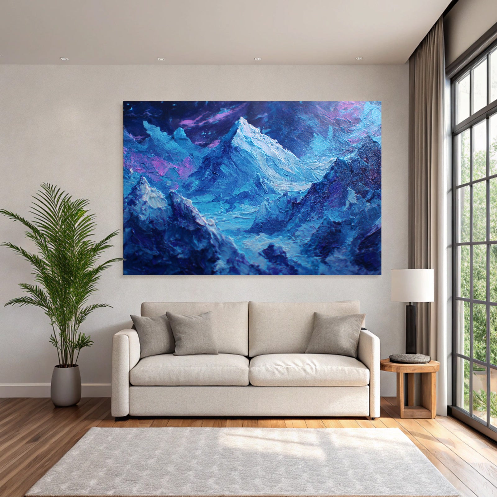 Polarlicht Dramatische Gipfel Blaue Und Violette Farben Impasto Technik | Fjorde und Gletscher | Landschaften