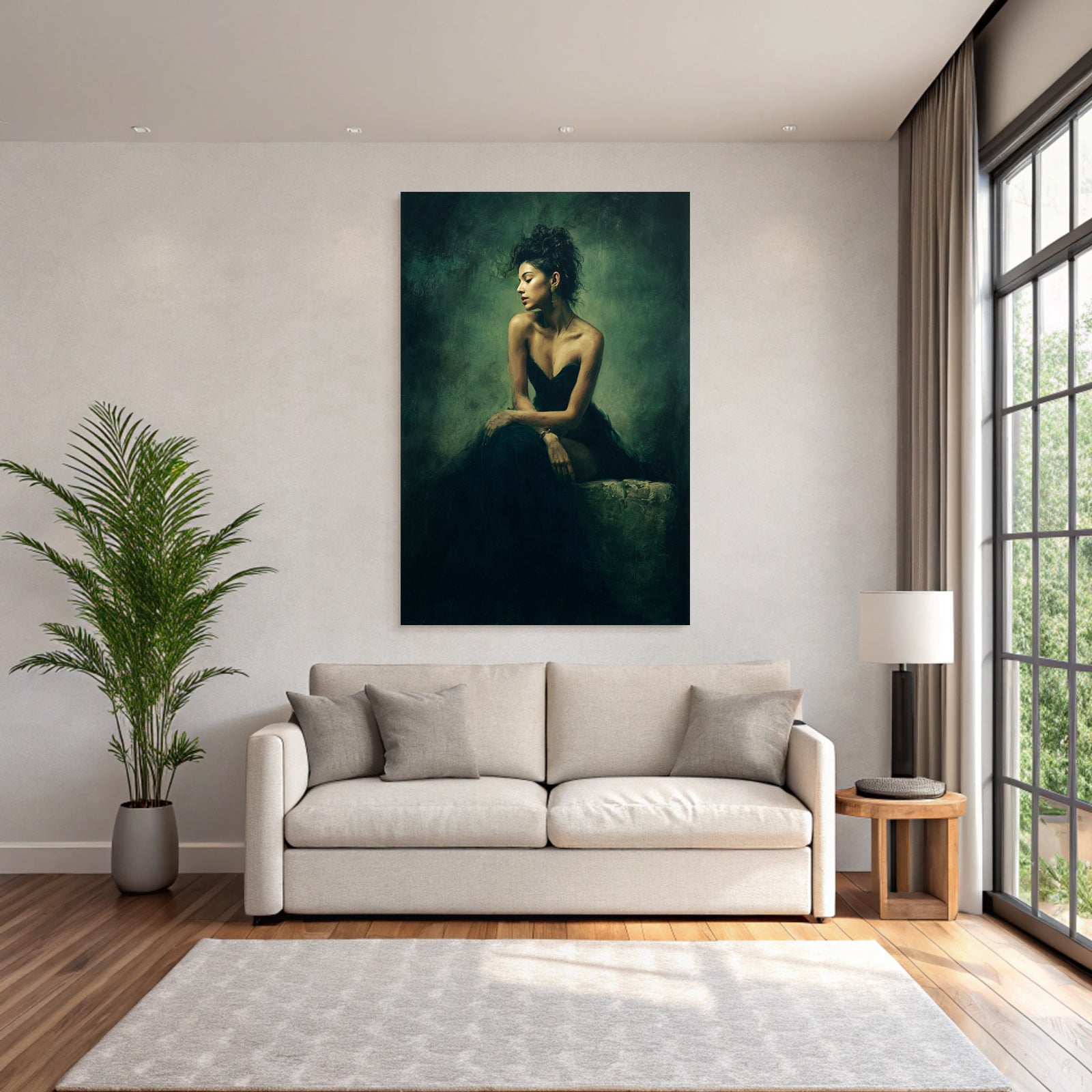 Dunkles Kleid Sitzende Frau Moody Atmosphäre | Aktkunst und Sinnlichkeit | Menschen und Emotionen
