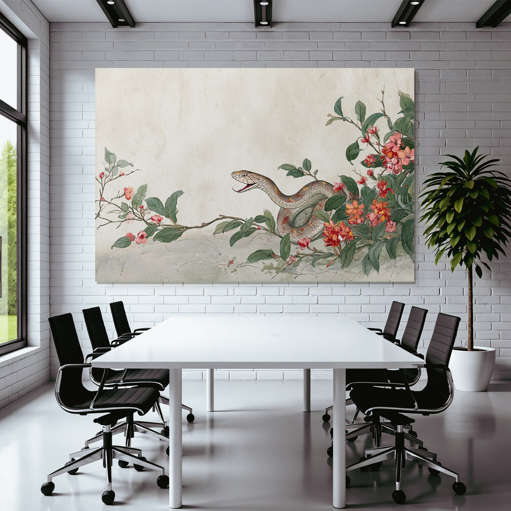 Schlange Mit Bluhenden Blüten Und Blättern Im Botanischen Stil