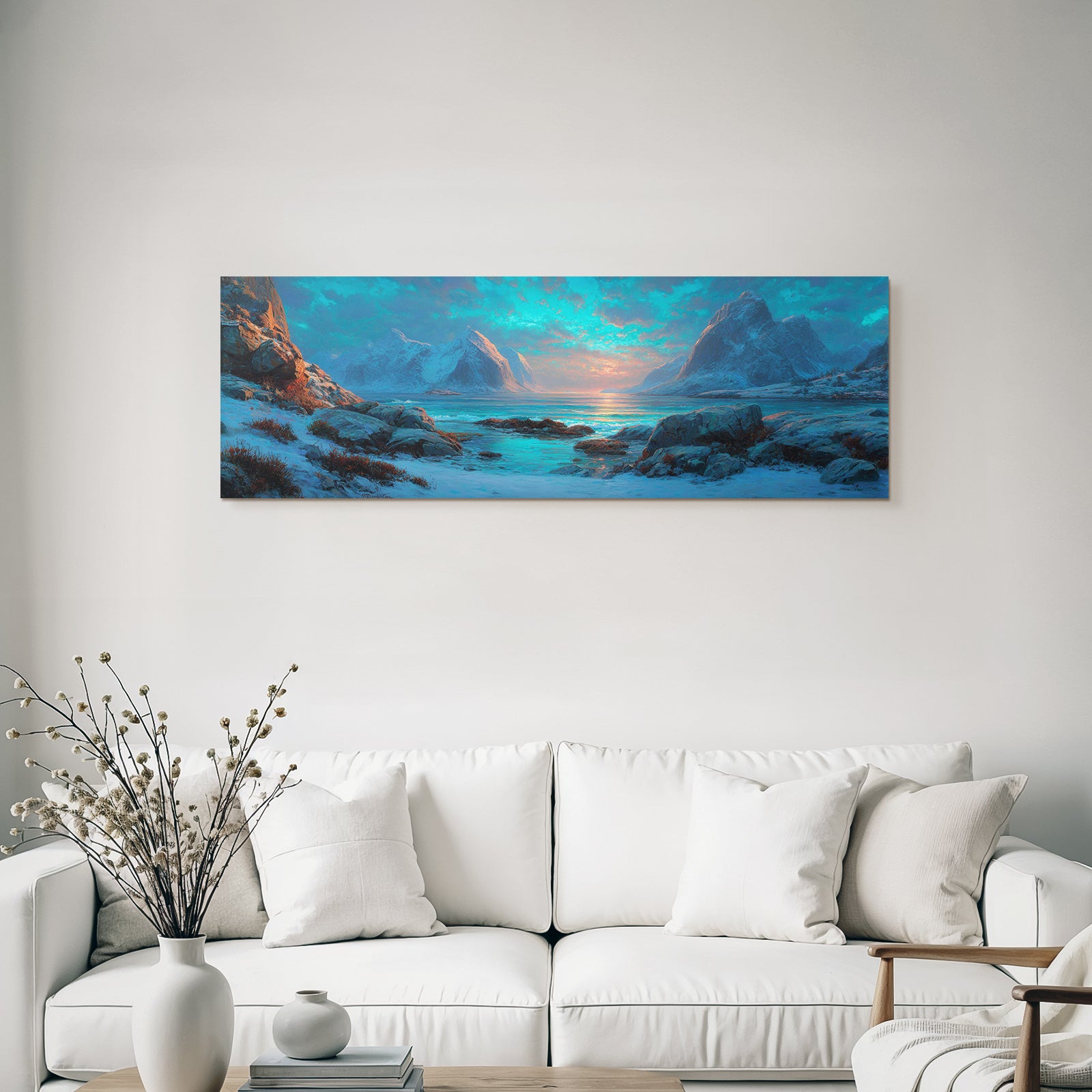 Polarlicht Gebirgslandschaft Mit Wasser Und Farbigem Himmel Sonnenaufgang Sonnenuntergang | Fjorde und Gletscher | Landschaften