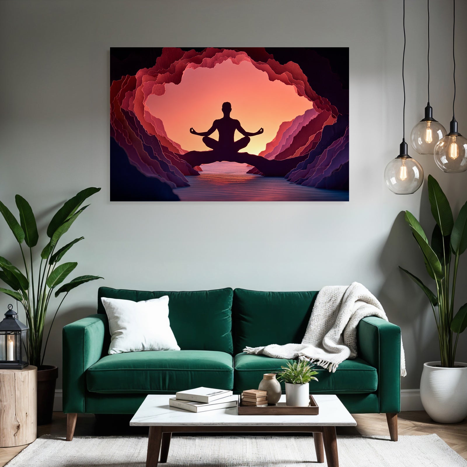 Yoga Meditation Meditierende Person In Höhle Mit Farbigen Hintergrundformen | Yoga und Meditation | Themen und Hobbys