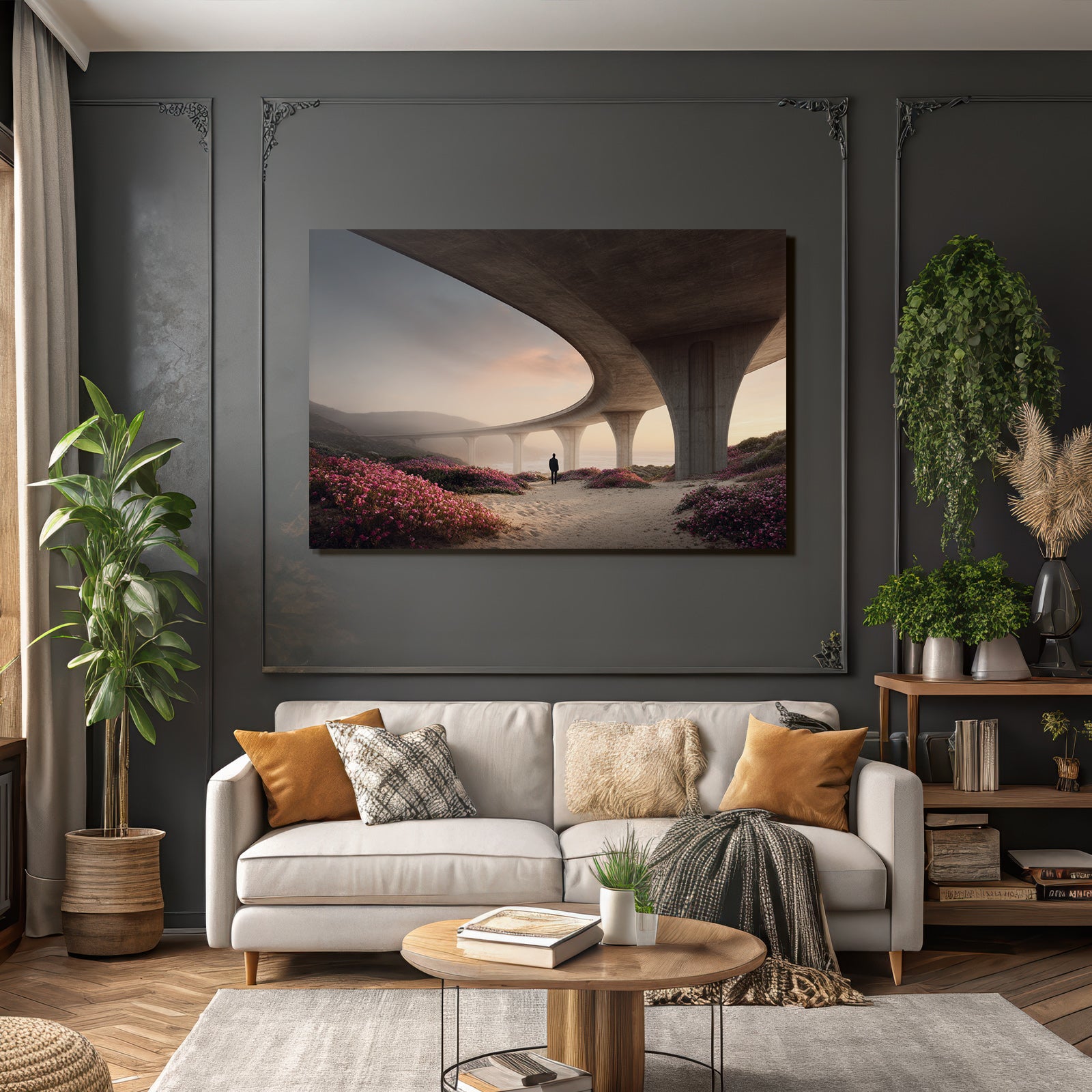 Ruhige Landschaft Brücke Blumen Himmel Dämmerung | Duenen und Heide | Landschaften