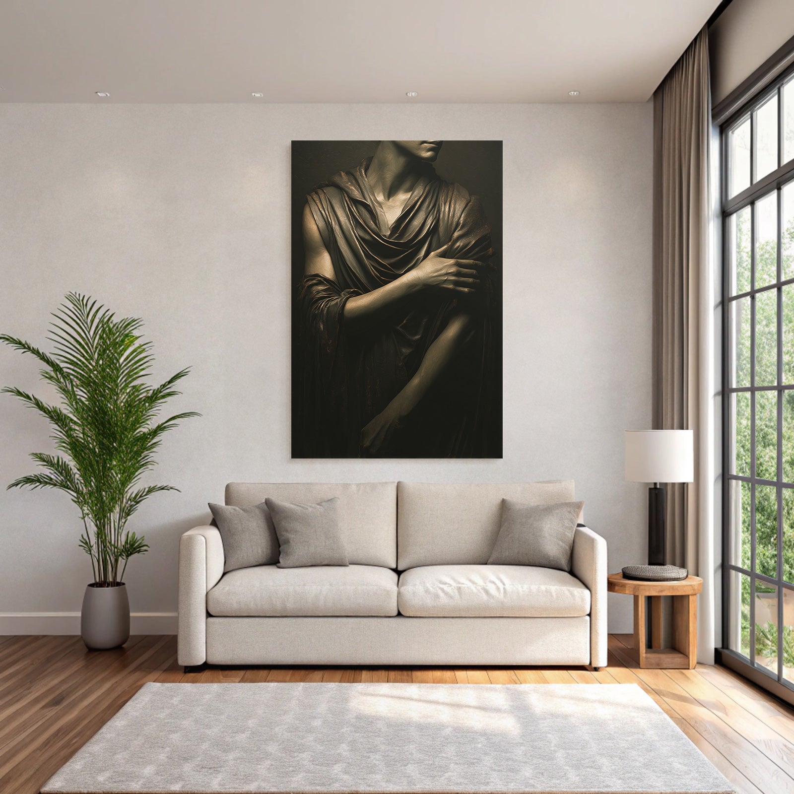 Stylisierte Darstellung Einer Figur Mit Stoff In Dunkler Atmosphare | Aktkunst und Sinnlichkeit | Menschen und Emotionen