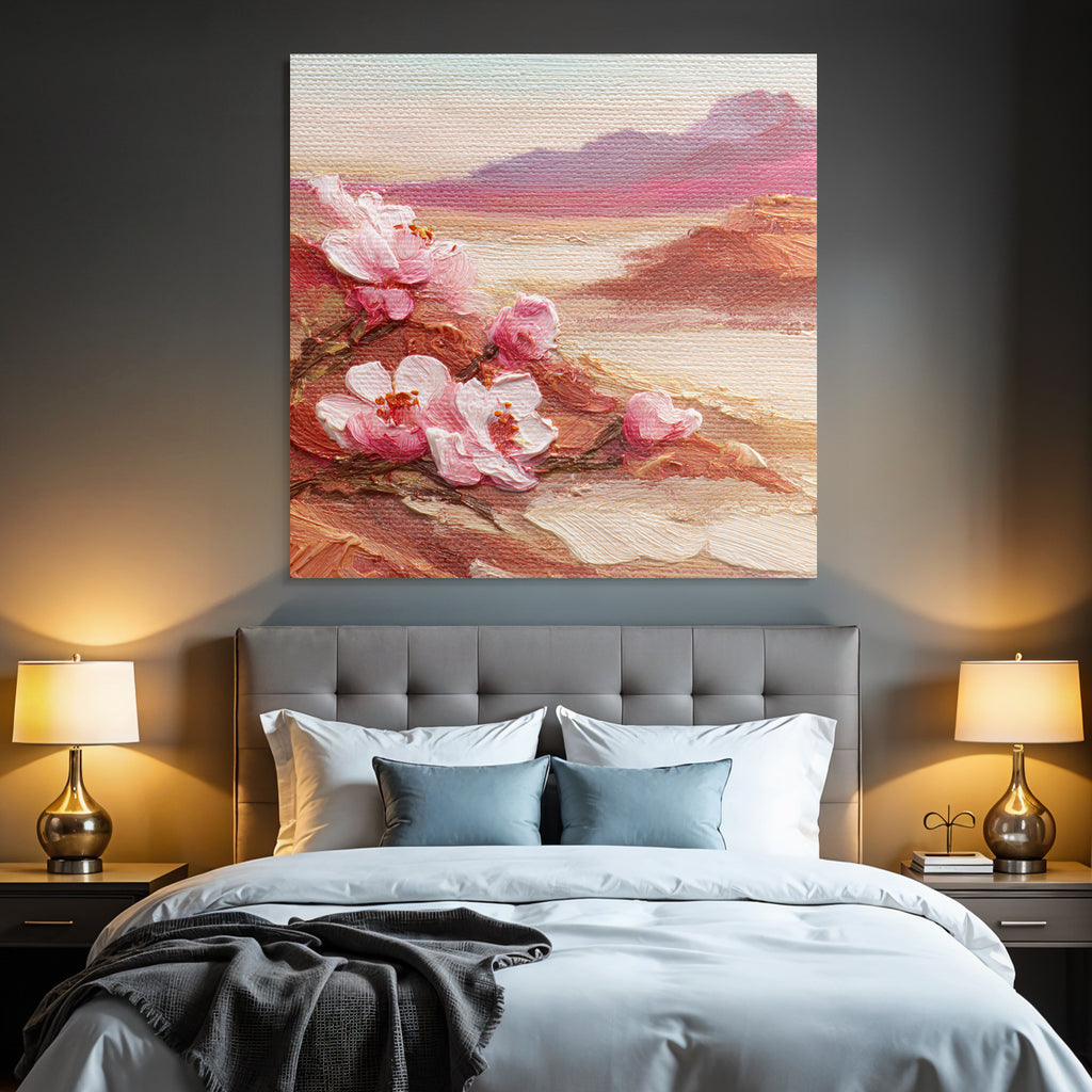 Zarte Rosa Blüten Vor Pastellgebirge