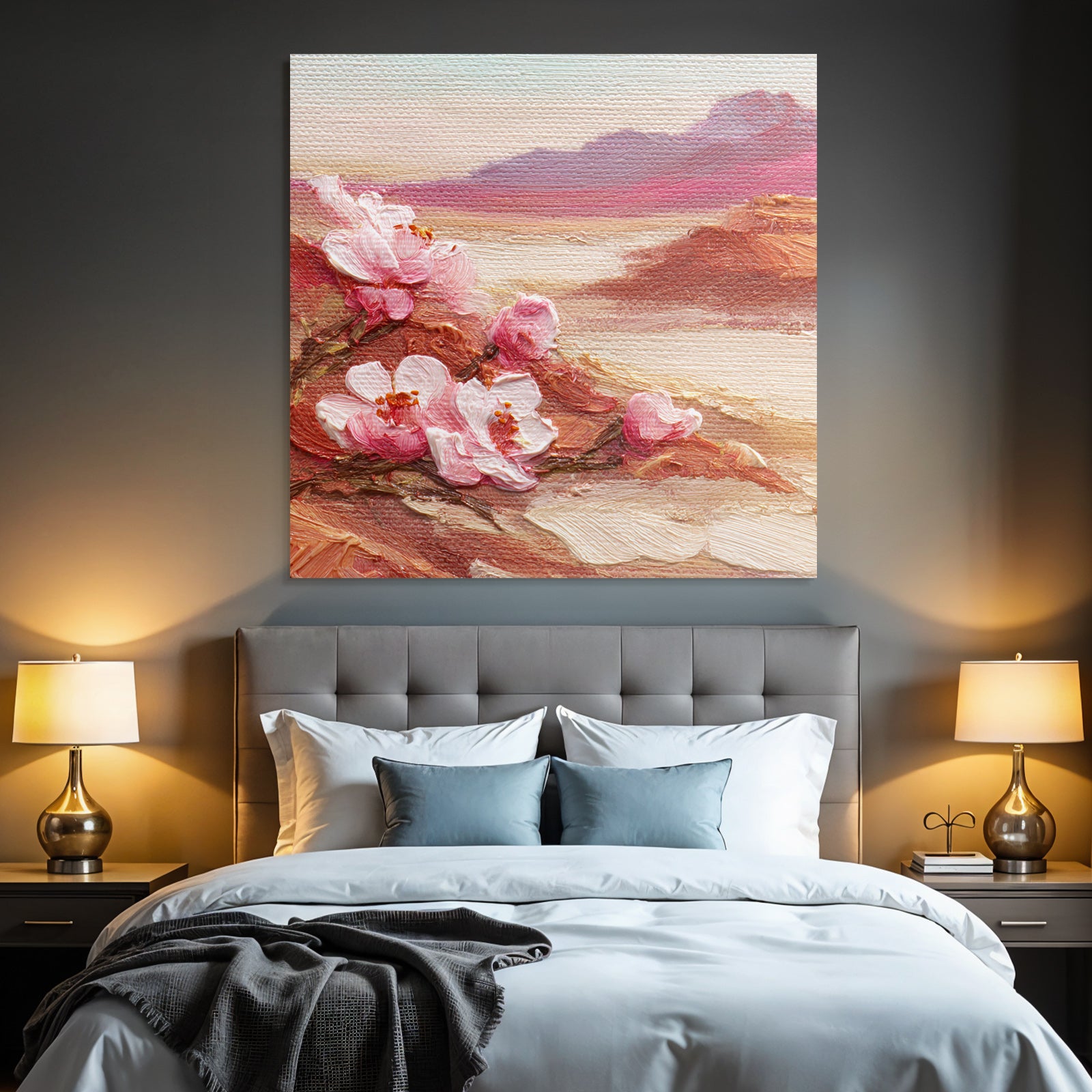 Zarte Rosa Blüten Vor Pastellgebirge