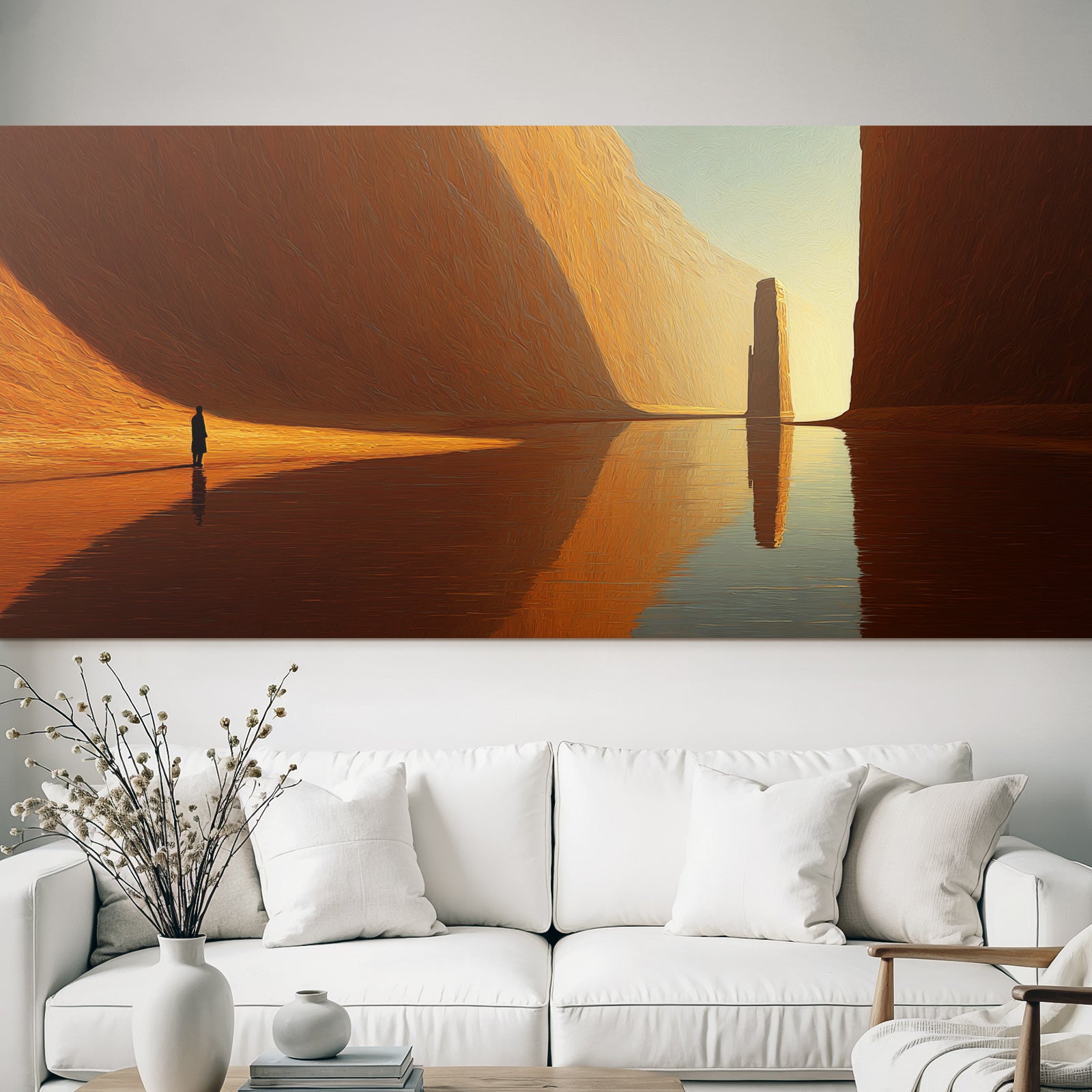 Yoga Meditation Dramatische Landscape Mit Monolith Wasserspiegelung Und Einsamer Figur | Yoga und Meditation | Themen und Hobbys