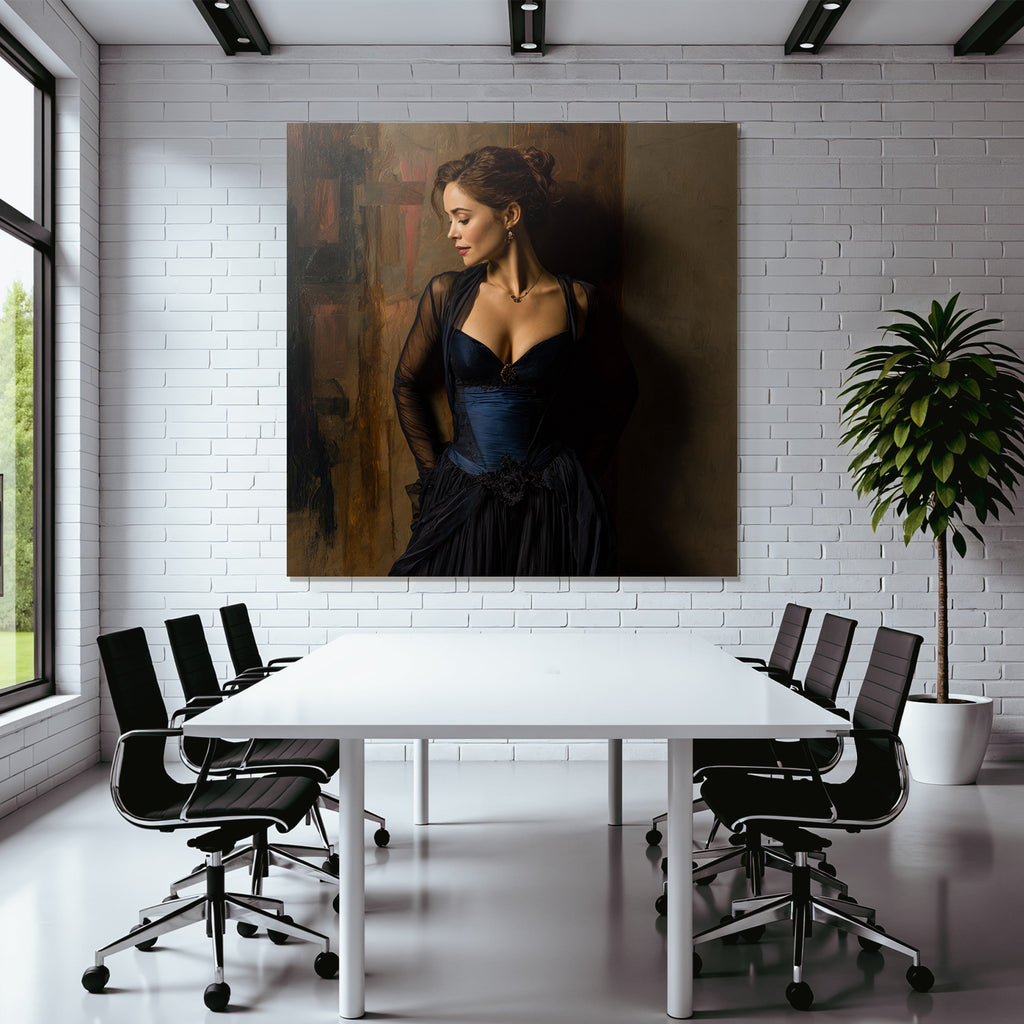 Frau In Blaüm Kleid Im Eleganten Setting | Aktkunst und Sinnlichkeit | Menschen und Emotionen