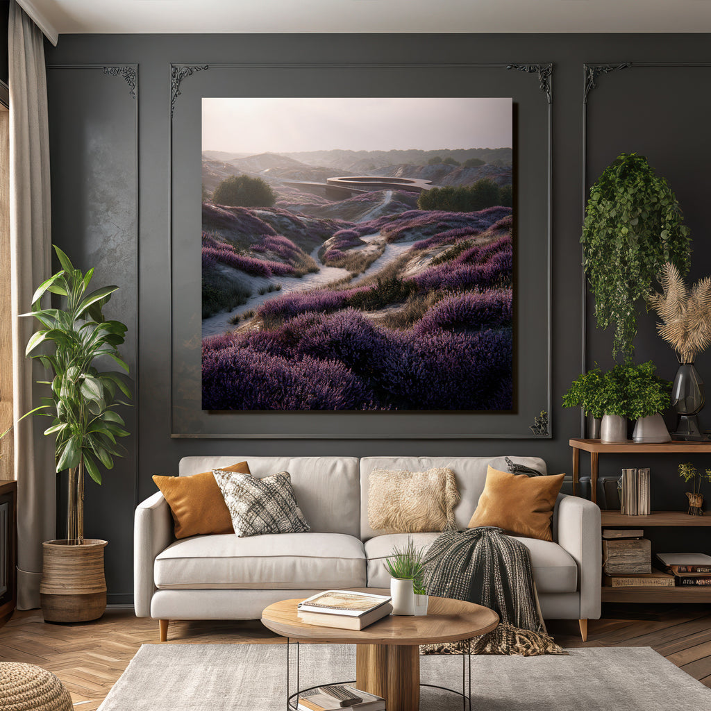 Landschaft Mit Heideblumen Modernen Architektur Dawn Dusk | Duenen und Heide | Landschaften