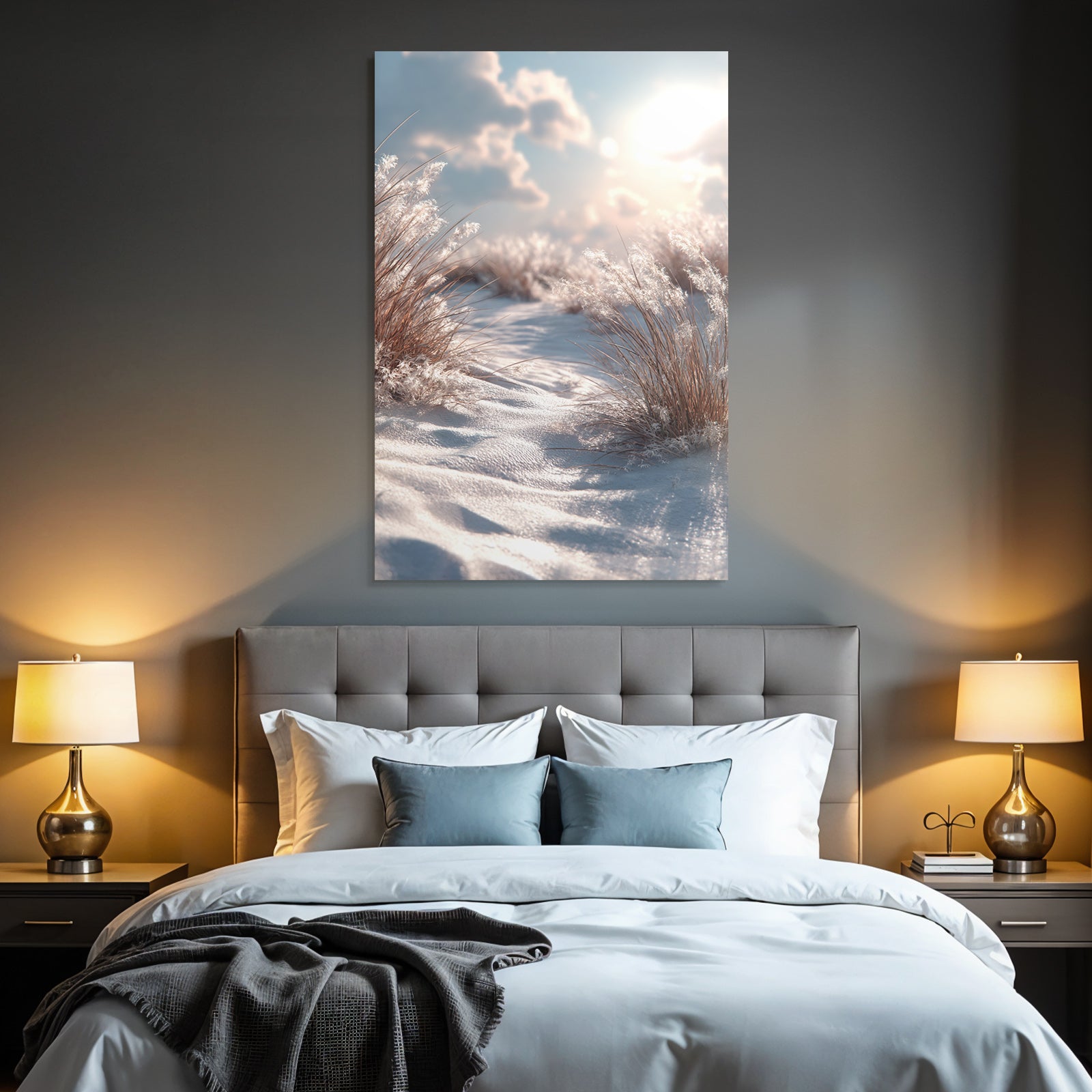 Friedliche Winterlandschaft Mit Schnee Und Gras | Duenen und Heide | Landschaften