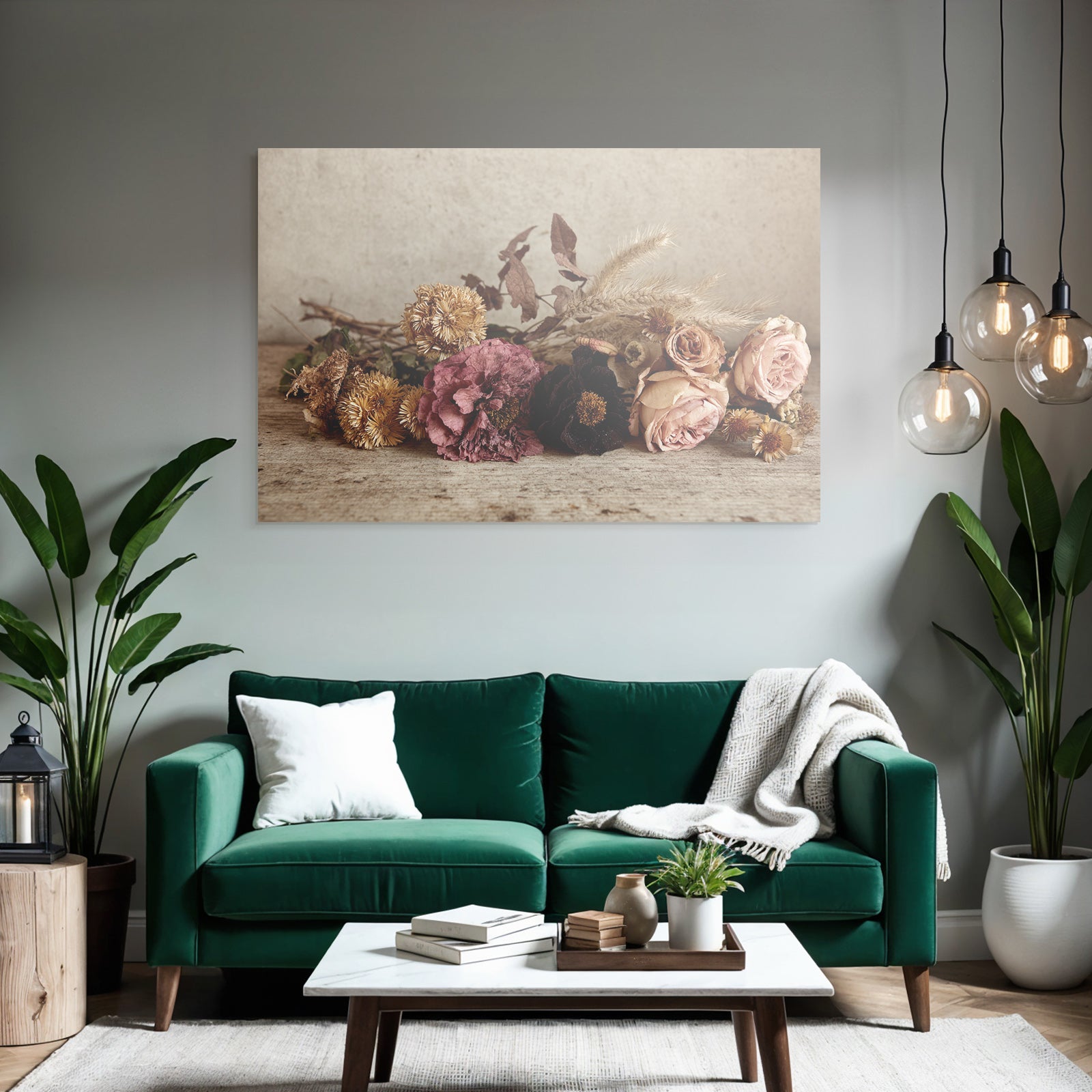 Trocken Retro Flowers Getrocknete Arrangement Rustikaler Hintergrund Erdige Farben Vintage