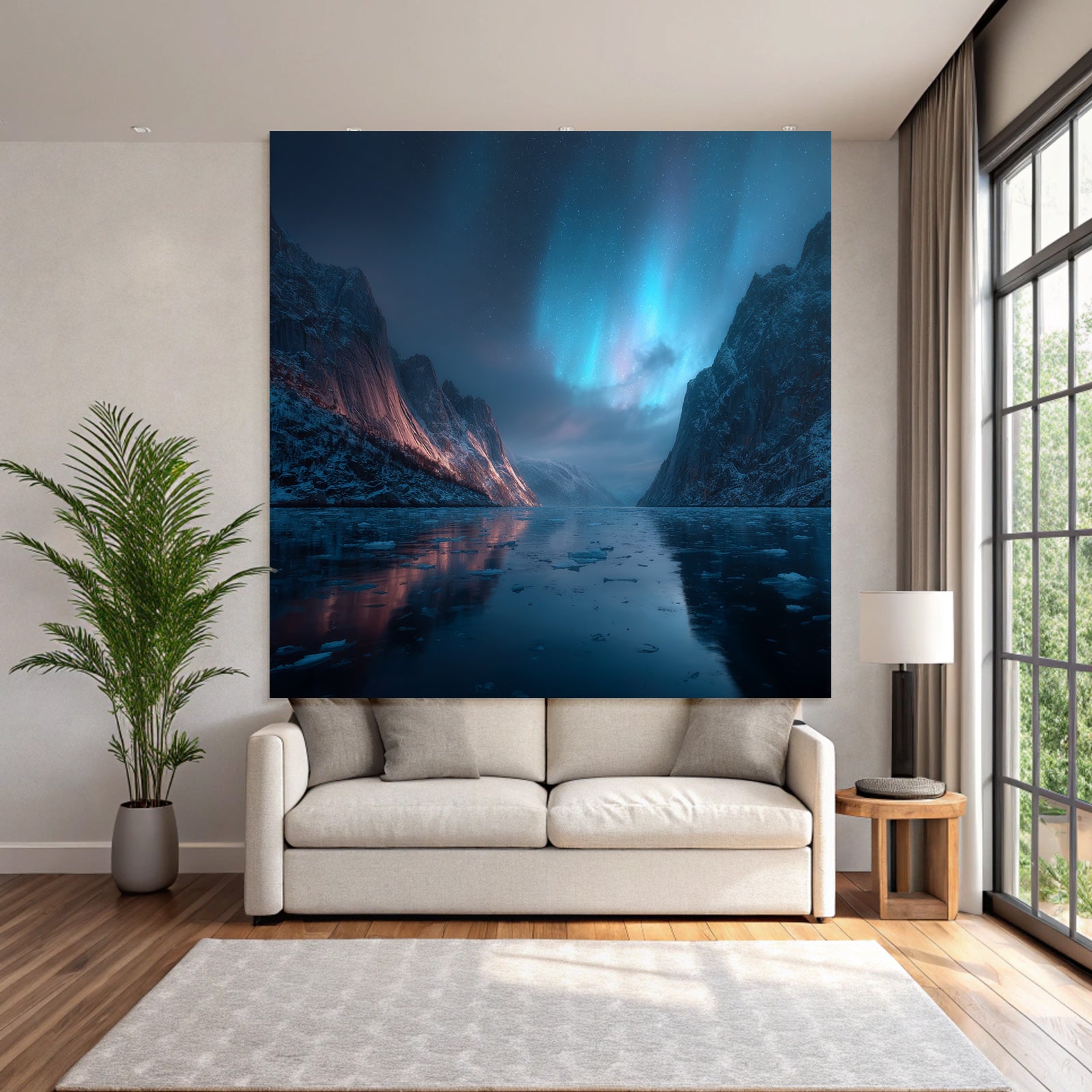 Polarlicht Ruhige Und Dramatische Landlandschaft Mit Nordlicht Und Bergsee | Fjorde und Gletscher | Landschaften