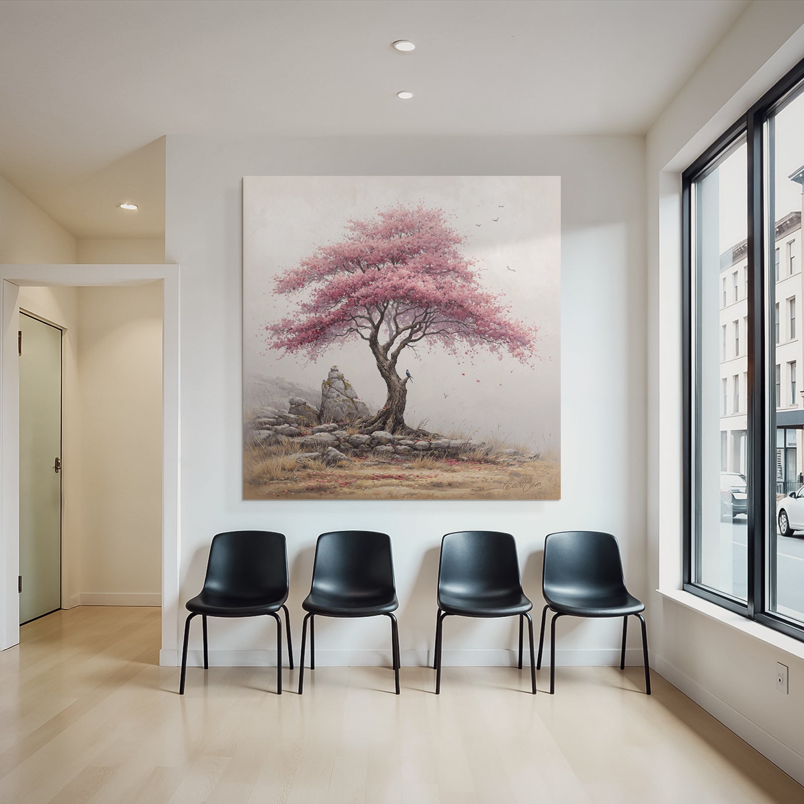 Schöner Baum Mit Rosa Blüten In Ruhiger Landschaft