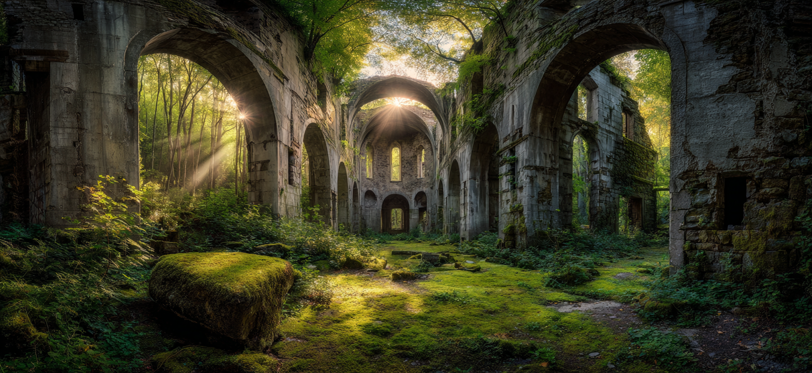 Überwachsene Ruine Umgeben Von Grünem Lichtdurchflutete Atmosphäre | Lost Places | Architektur
