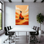Yoga Meditation Meditierender Mensch In Stilvollem Landschaft Sanfte Hügel Orangener Himmel | Yoga und Meditation | Themen und Hobbys