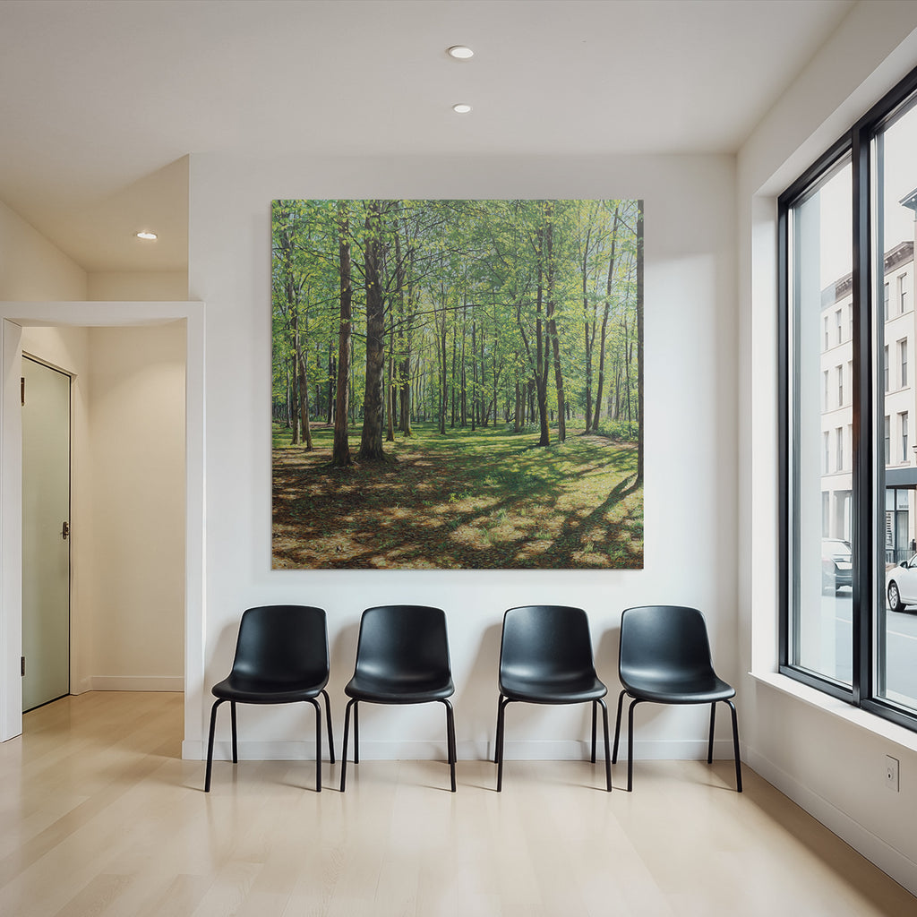 Lush Forest Scene Mit Tall Baeume Und Dappled Sonne Light | Duenen und Heide | Landschaften