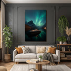 Polarlicht Nachtlandschaft Boote Aurora Sterne Reflexion | Fjorde und Gletscher | Landschaften