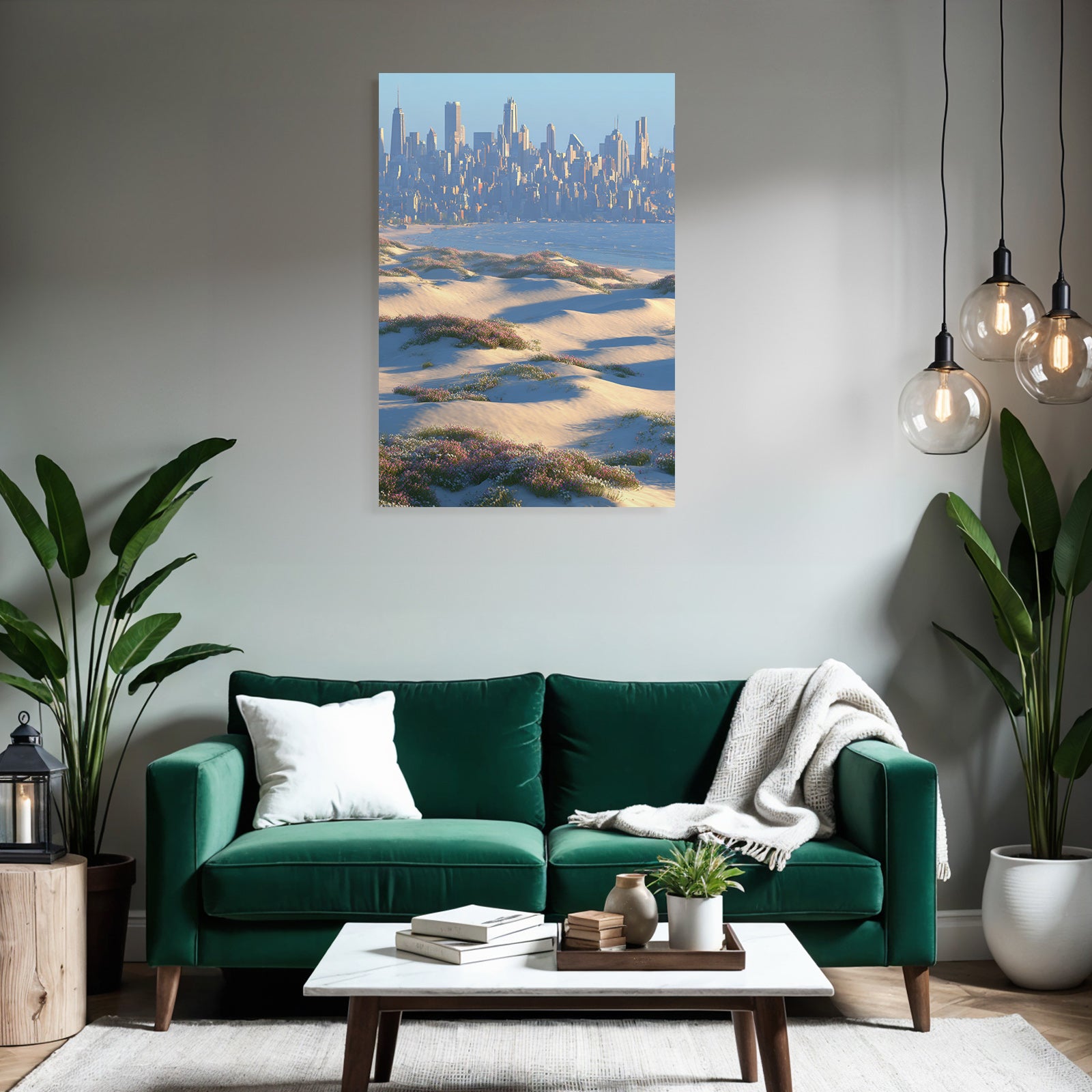 Sanddünen Blumen Stadt Skyline Küste | Duenen und Heide | Landschaften