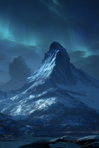 Polarlicht Dramatische Gebirgslandschaft Nacht Aurora Borealis Schneebedeckt | Fjorde und Gletscher | Landschaften