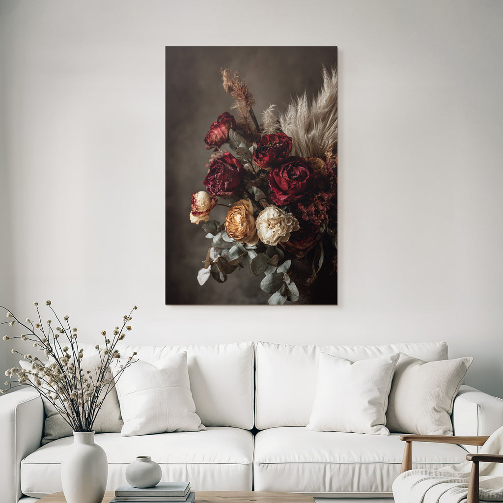 Trocken Retro Flowers Getrocknete Strauss Rot Gelb Eukalyptus Gras