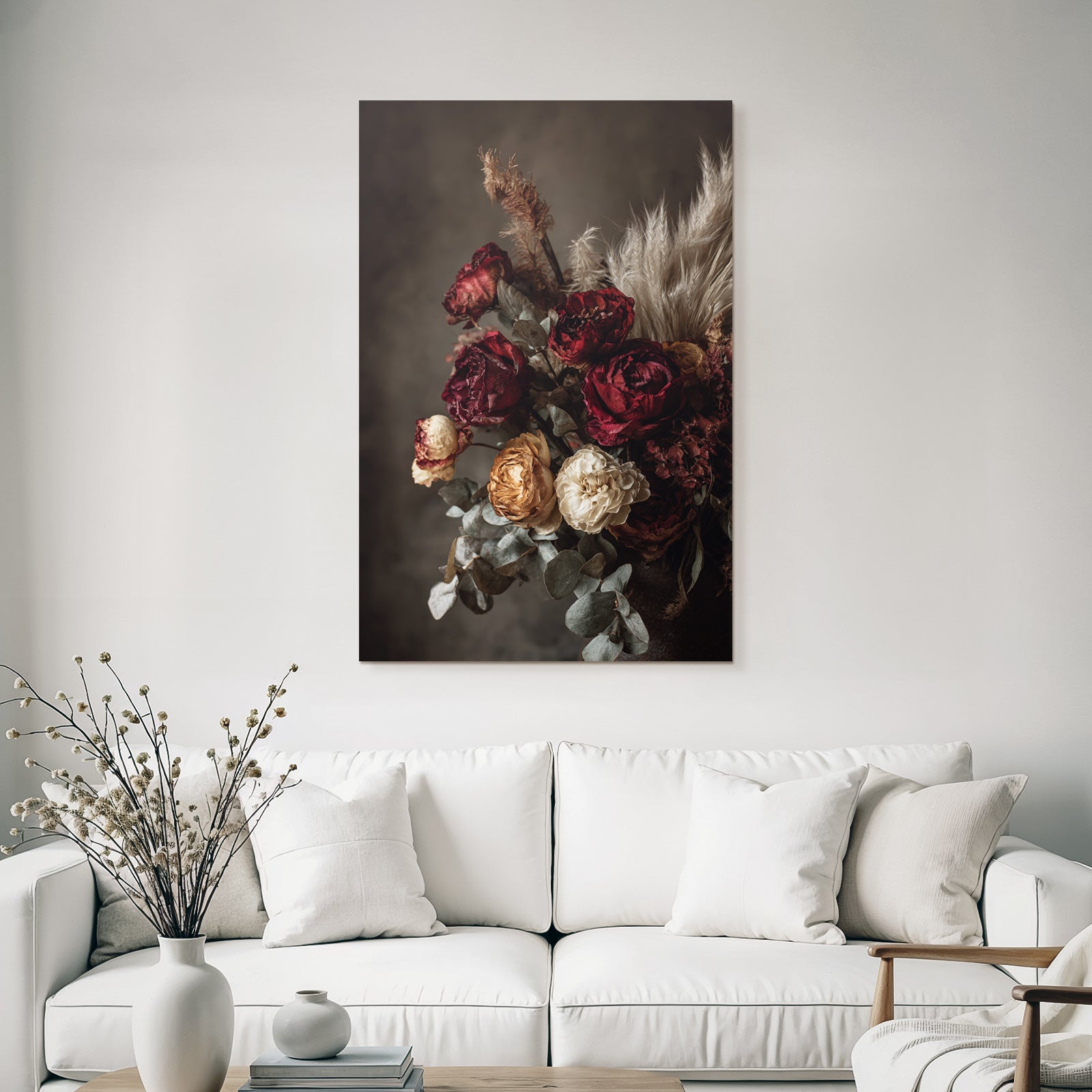 Trocken Retro Flowers Getrocknete Strauss Rot Gelb Eukalyptus Gras