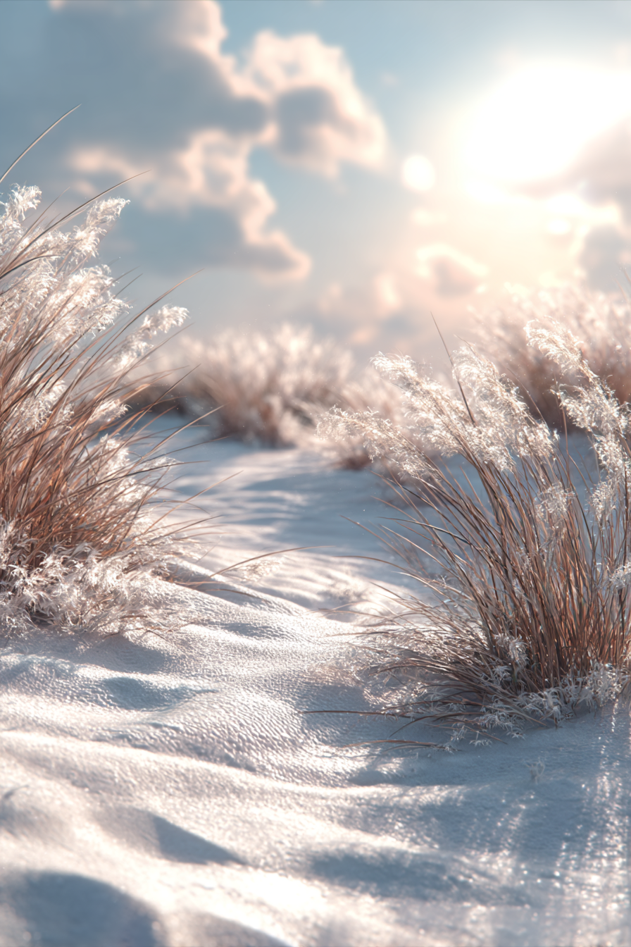 Friedliche Winterlandschaft Mit Schnee Und Gras | Duenen und Heide | Landschaften